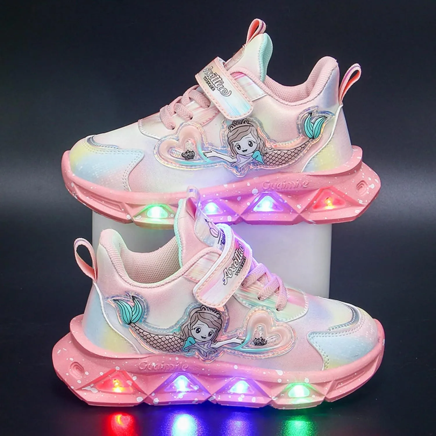Girls Princess Shoes Slip On Light-Up Sneakers Mermai Shoes Breathable Mesh Sneakers Lightweight Running Shoes
