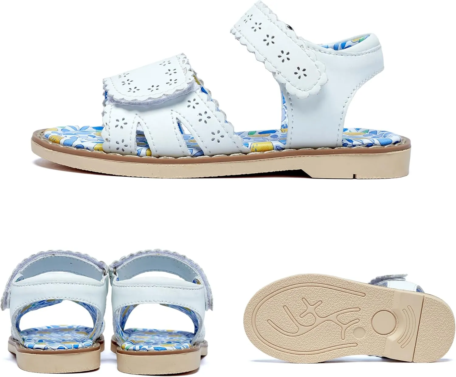 Girls' Sandals With Open Toe Double Buckle Summer Shoes, Genuine Leather Soft Anti Slip Flat Sandals (Girl/Children)