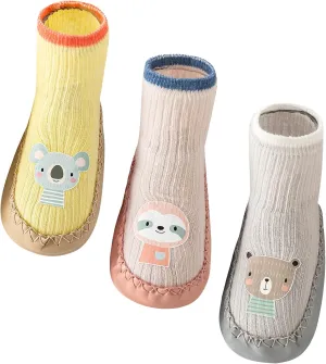 Happy Cherry 3 Pairs Baby Cotton Shoes Socks Anti-slip Cartoon Socks Toddlers Animal Indoor Slipper Summer Shoes Socks