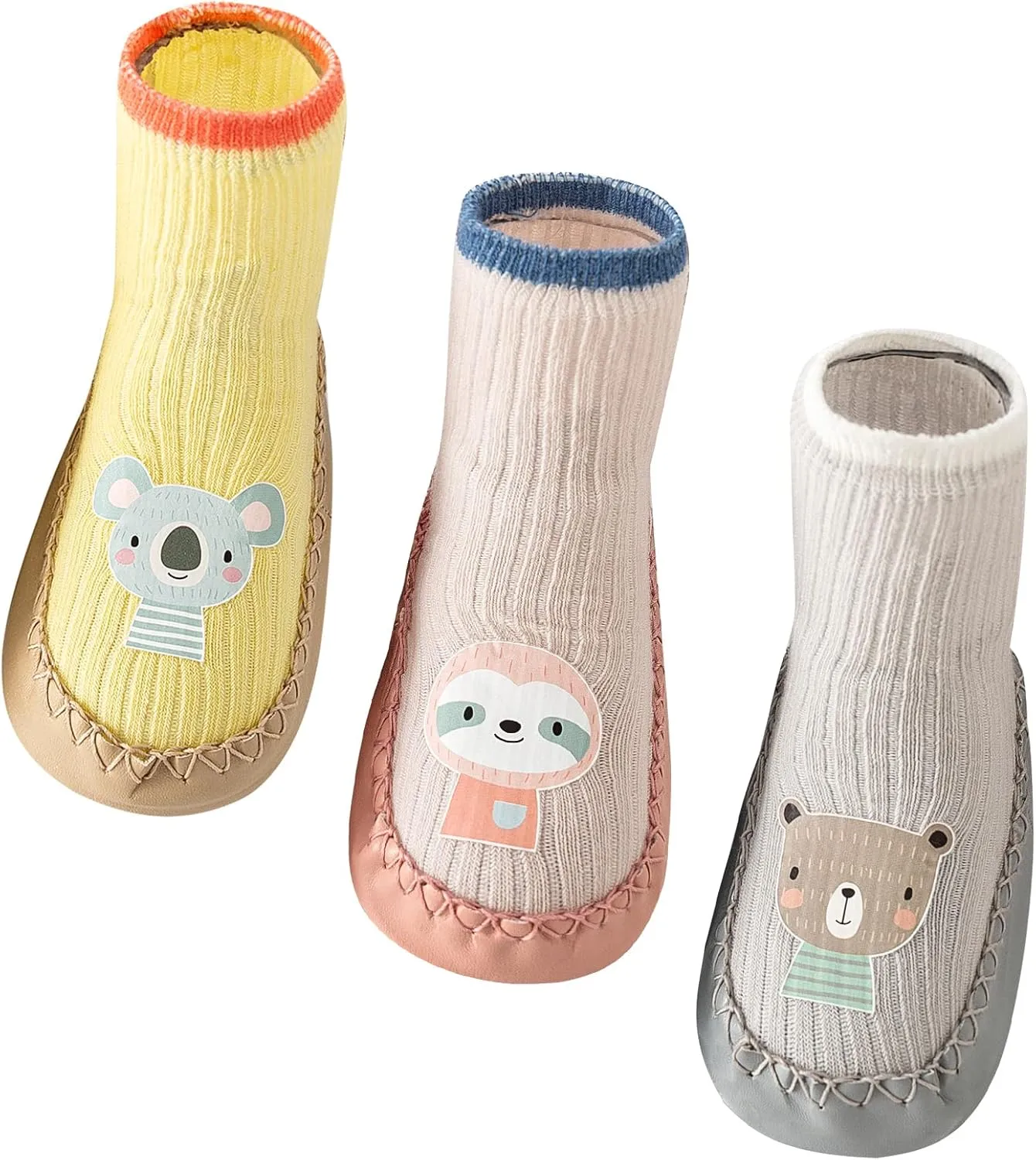 Happy Cherry 3 Pairs Baby Cotton Shoes Socks Anti-slip Cartoon Socks Toddlers Animal Indoor Slipper Summer Shoes Socks