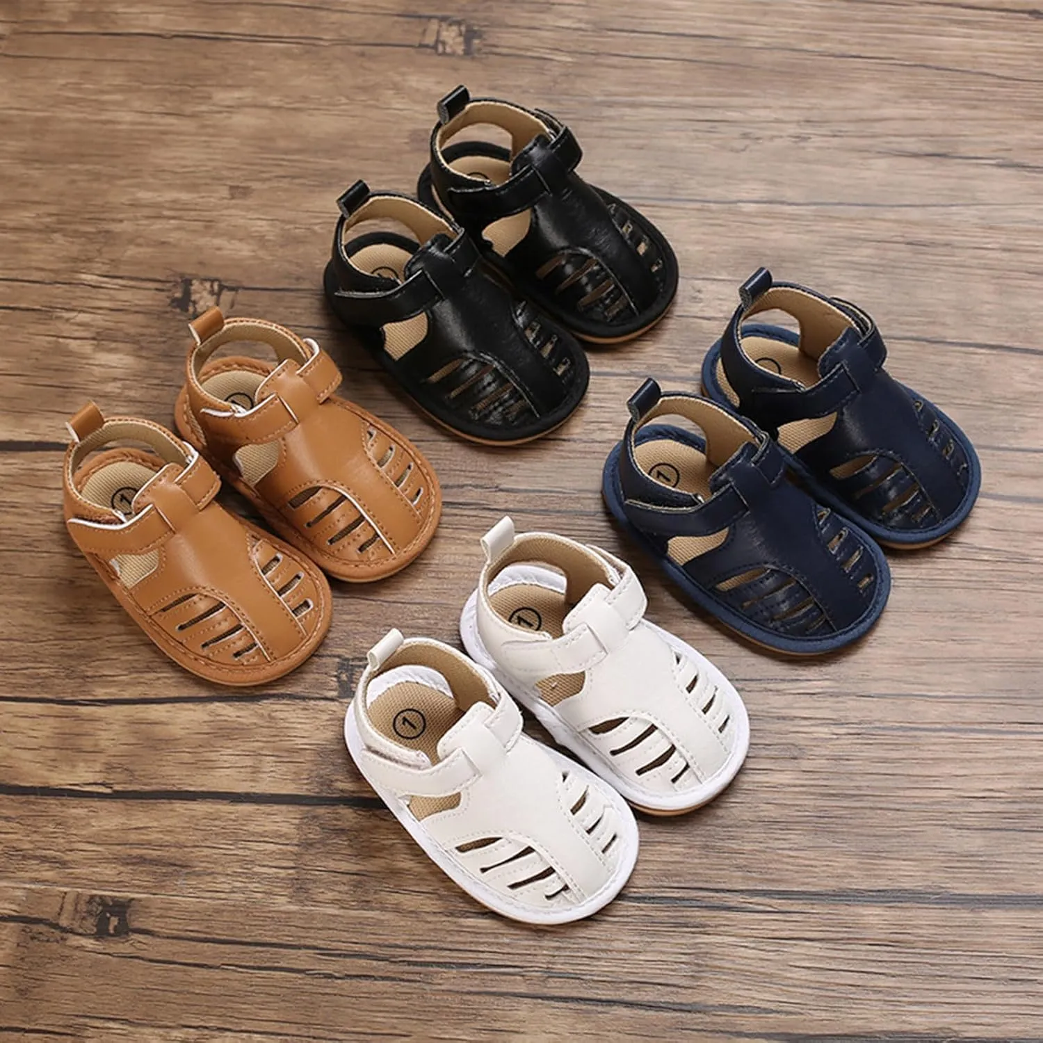 Infant Baby Girls Sandals Solid PU Leather Soft Anti-Slip Rubber Sole Toddler Breathable First Walkers Crib Shoes