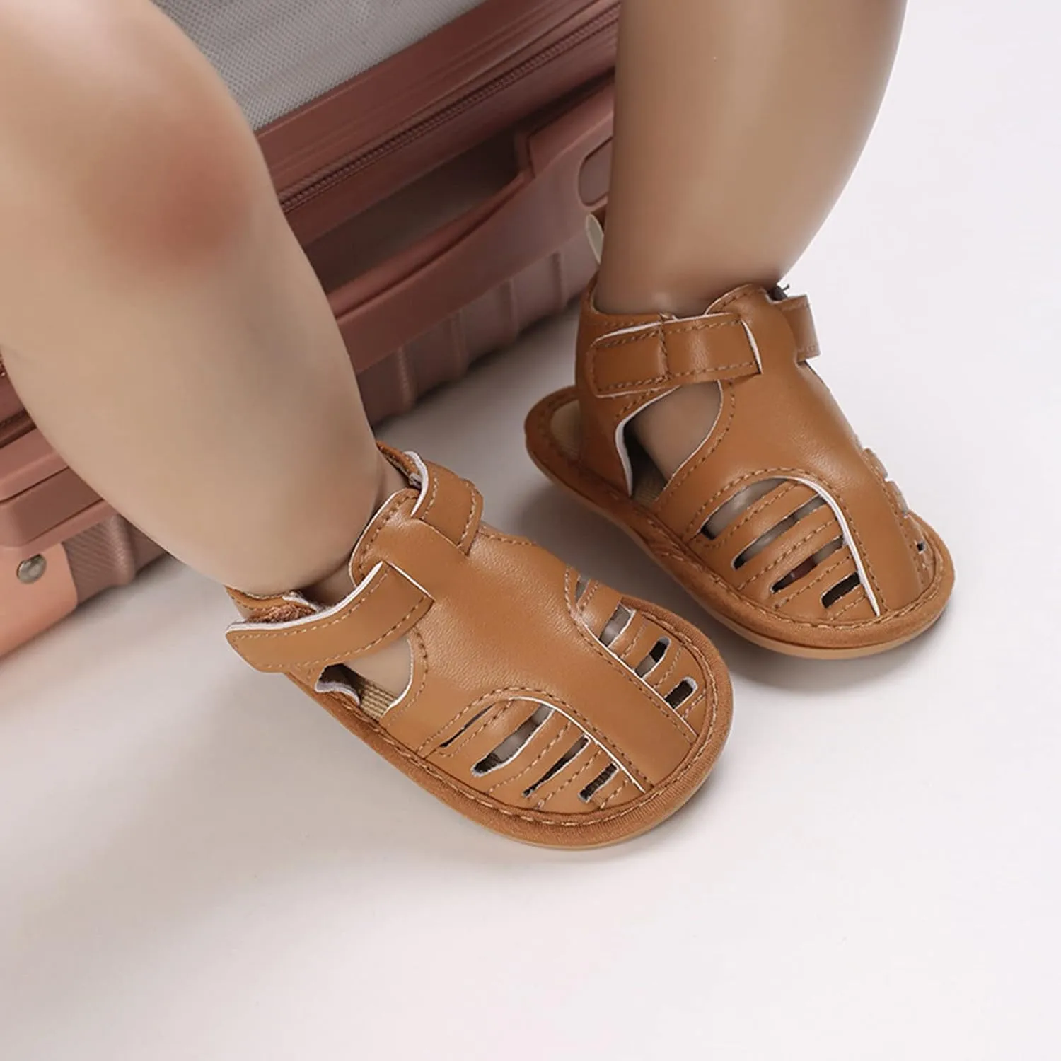 Infant Baby Girls Sandals Solid PU Leather Soft Anti-Slip Rubber Sole Toddler Breathable First Walkers Crib Shoes