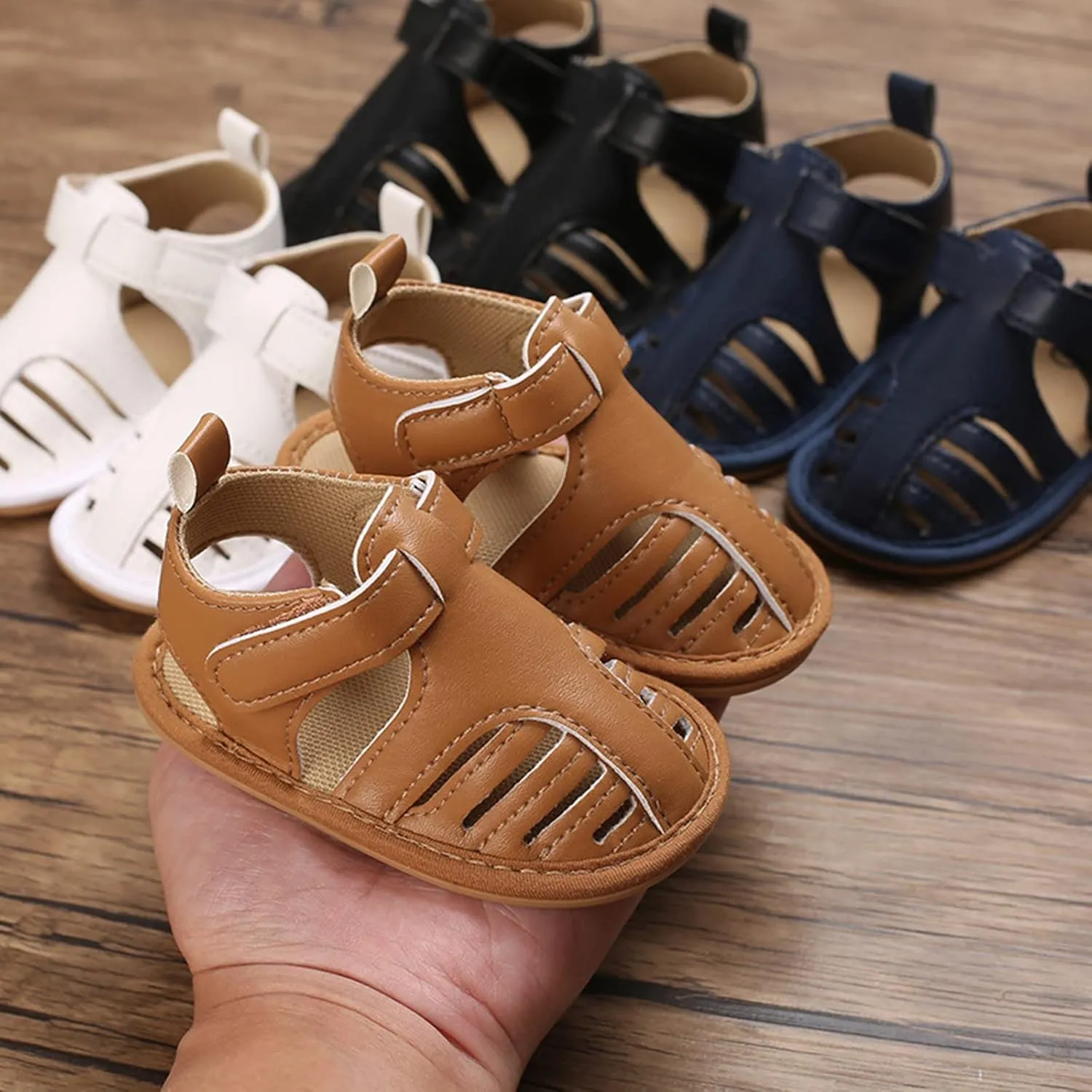 Infant Baby Girls Sandals Solid PU Leather Soft Anti-Slip Rubber Sole Toddler Breathable First Walkers Crib Shoes