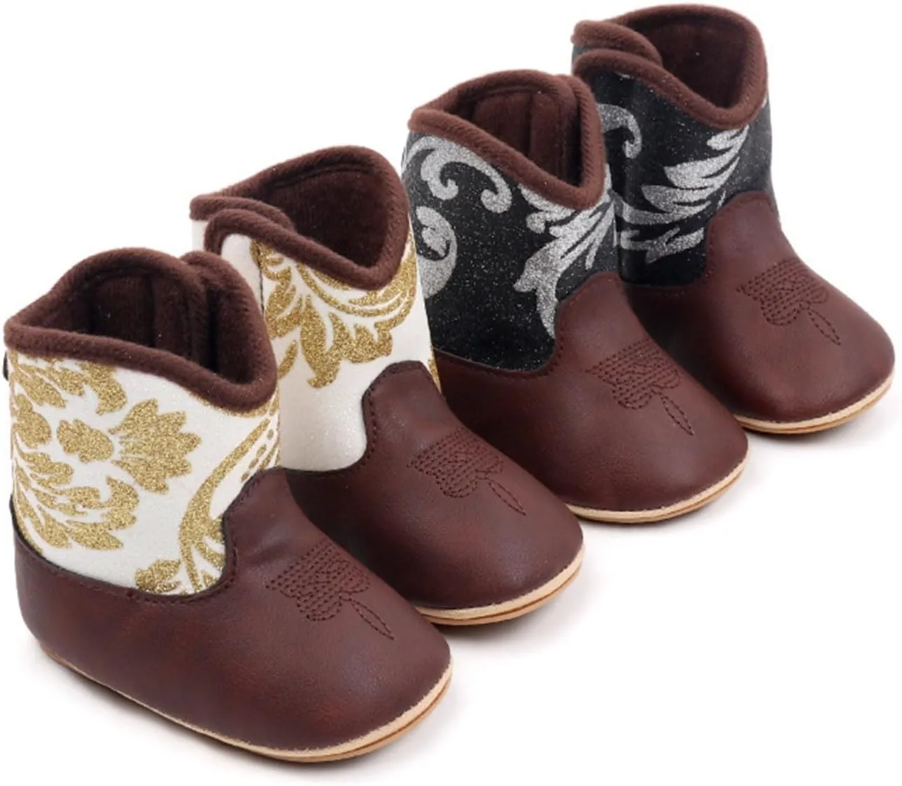 Infant Baby Girls Western Cowboy Boots Leather Embroidery Wide Toe Soft Sole Non Slip Flat Shoes Newborn Booties