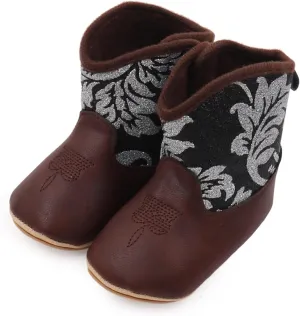 Infant Baby Girls Western Cowboy Boots Leather Embroidery Wide Toe Soft Sole Non Slip Flat Shoes Newborn Booties