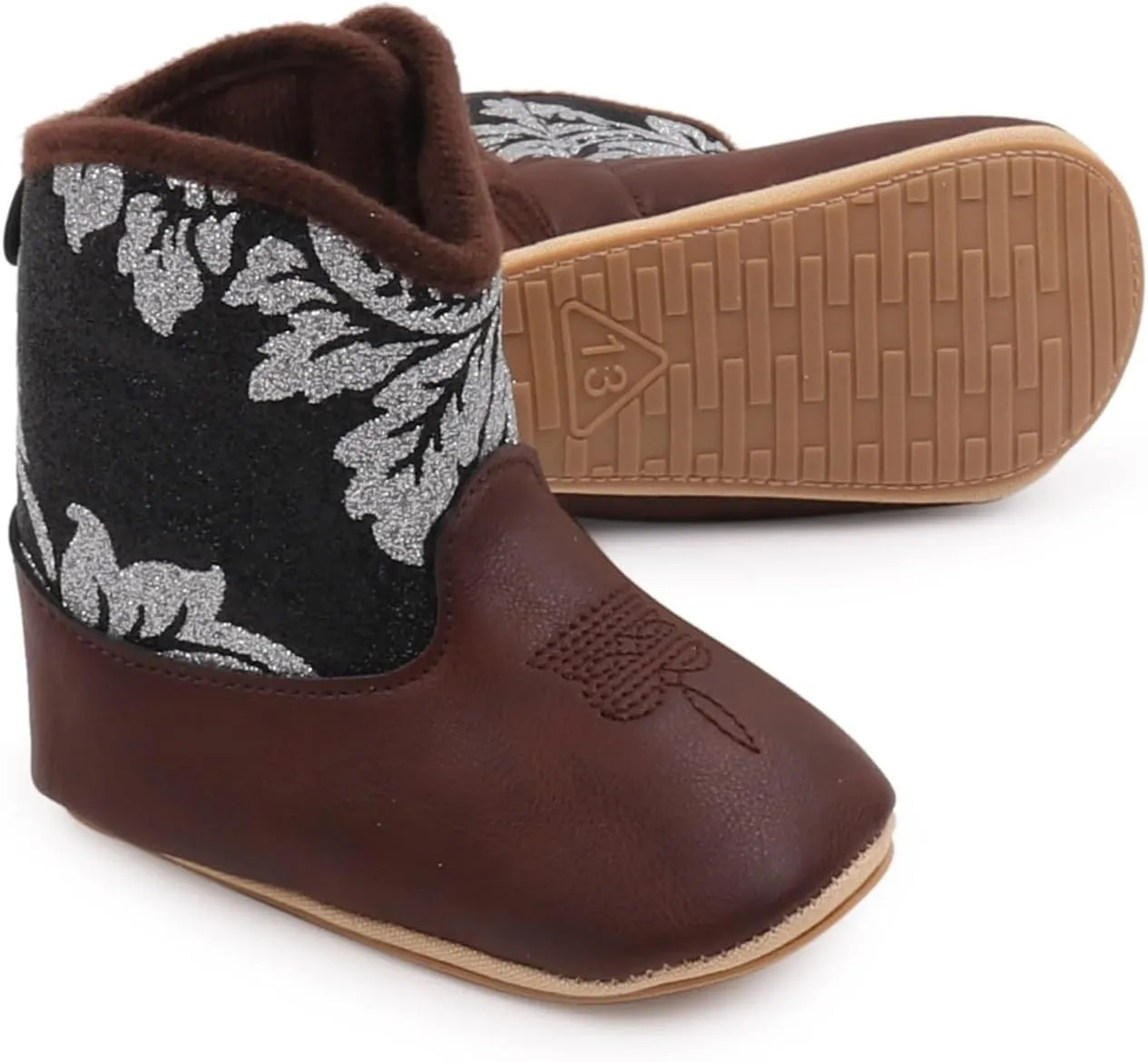 Infant Baby Girls Western Cowboy Boots Leather Embroidery Wide Toe Soft Sole Non Slip Flat Shoes Newborn Booties