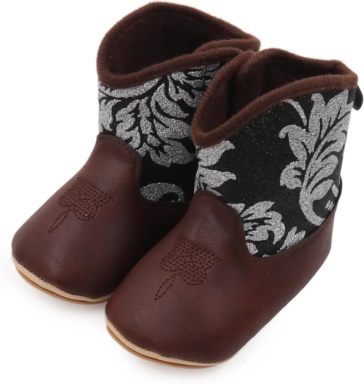 Infant Baby Girls Western Cowboy Boots Leather Embroidery Wide Toe Soft Sole Non Slip Flat Shoes Newborn Booties