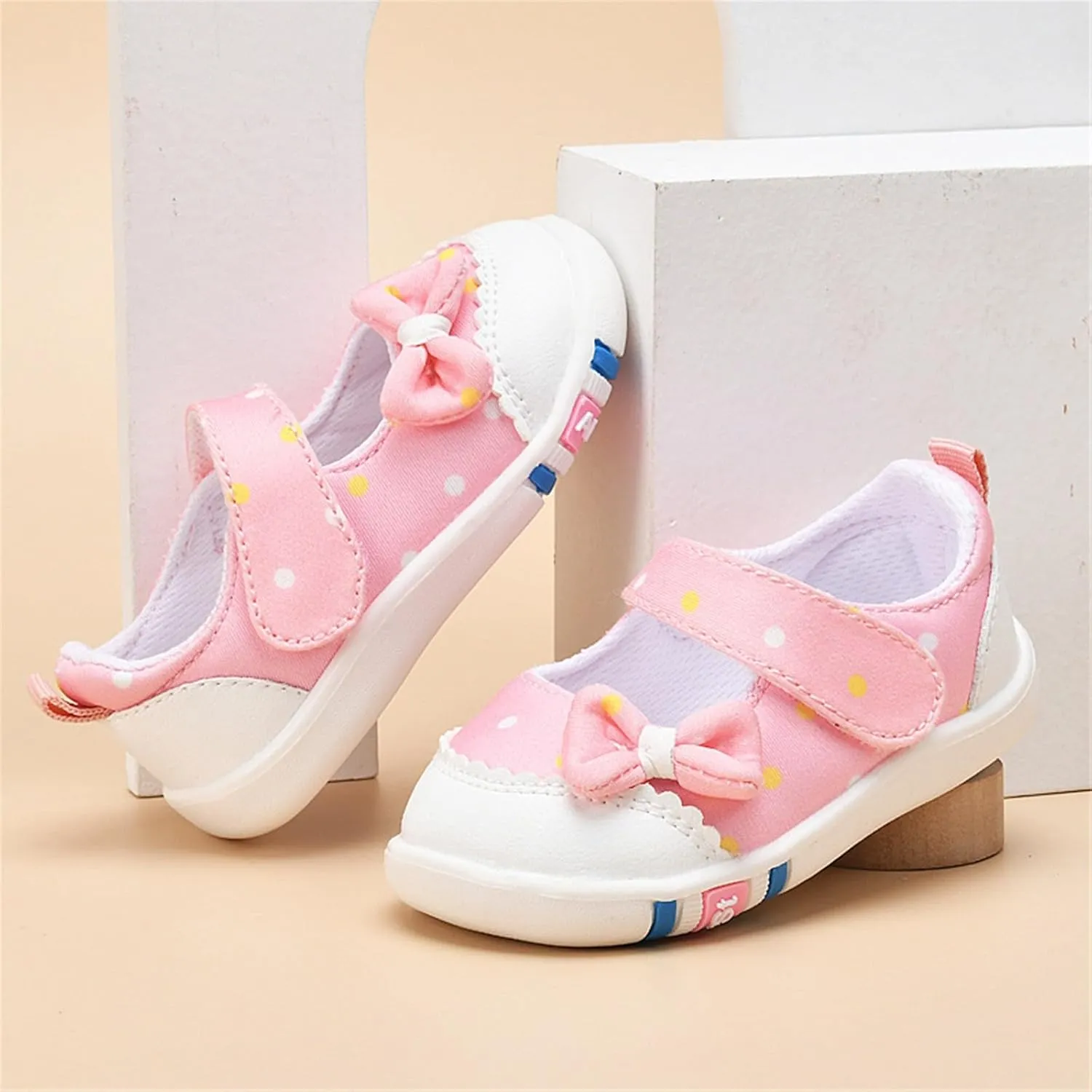 Infant Girls Baby Cute Polka Dot Print Bow Sneakers Flat Bottom Breathable Sandals Summer First Walking Sneakers