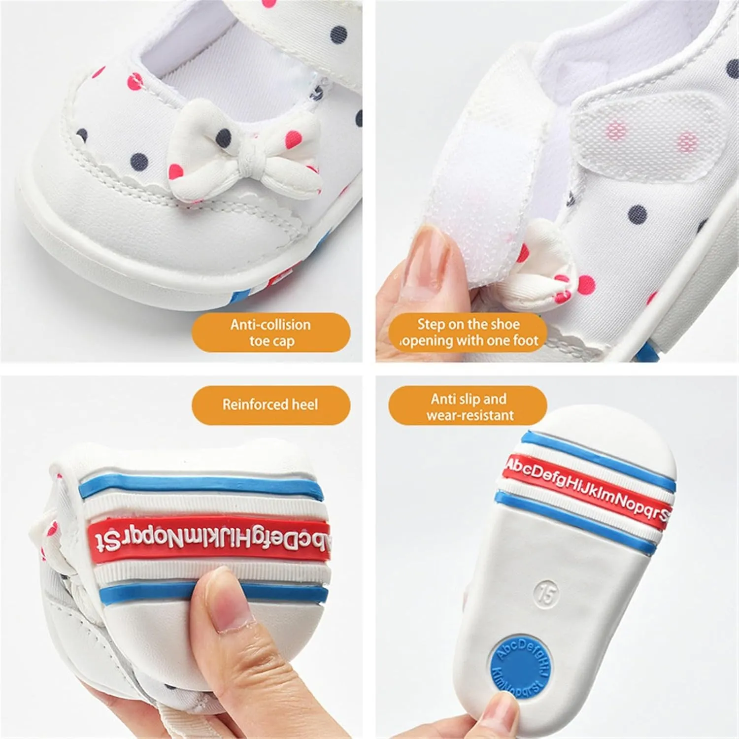 Infant Girls Baby Cute Polka Dot Print Bow Sneakers Flat Bottom Breathable Sandals Summer First Walking Sneakers