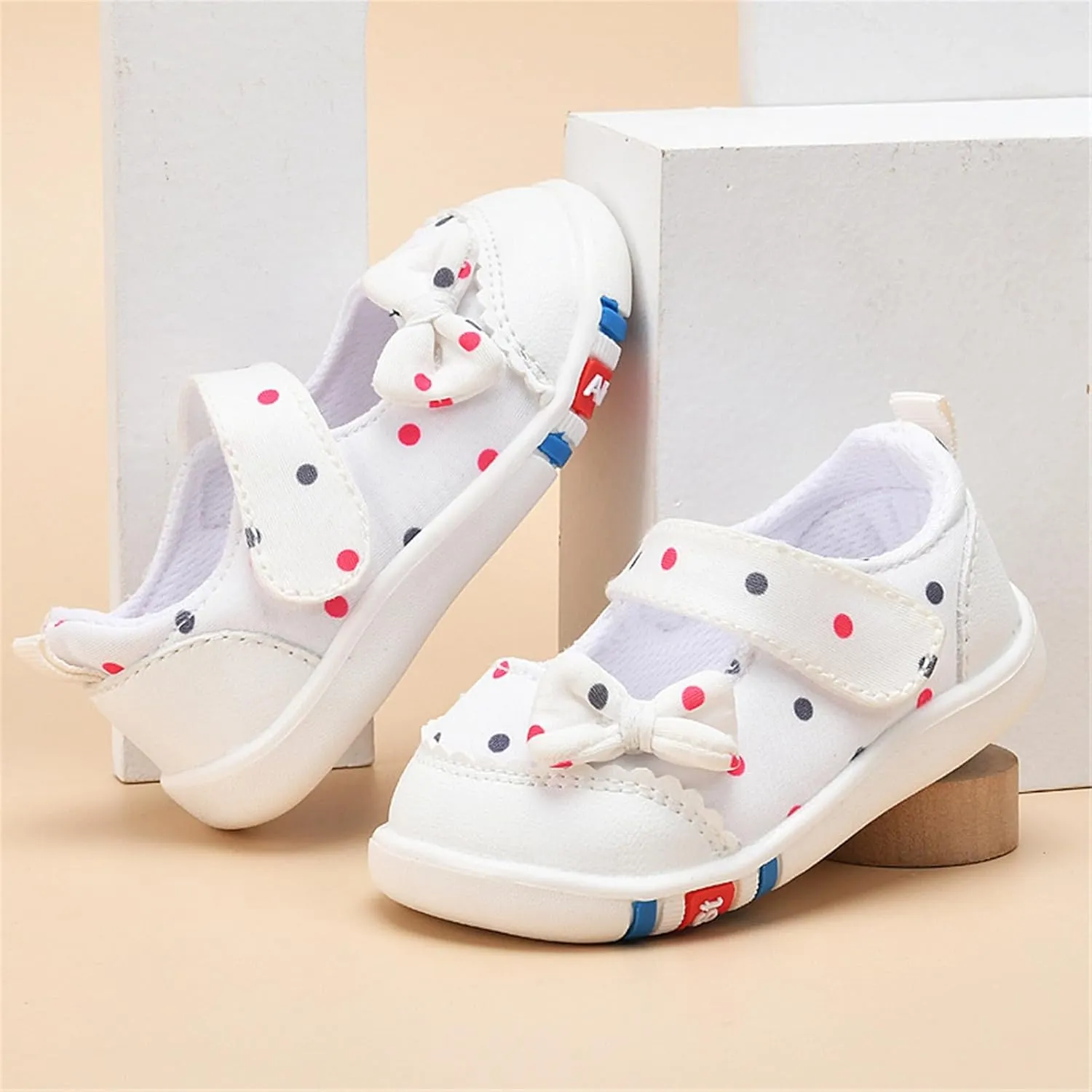 Infant Girls Baby Cute Polka Dot Print Bow Sneakers Flat Bottom Breathable Sandals Summer First Walking Sneakers