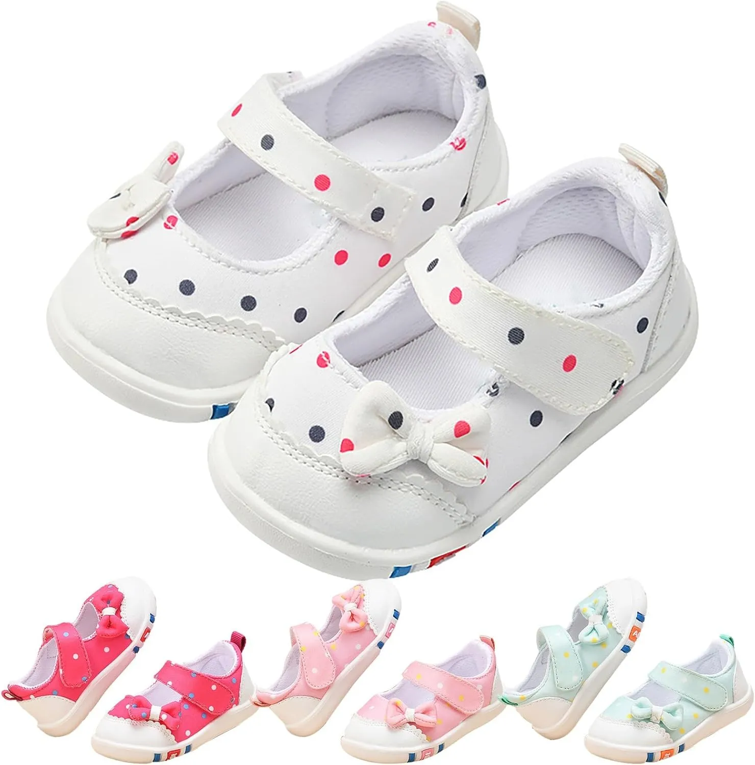 Infant Girls Baby Cute Polka Dot Print Bow Sneakers Flat Bottom Breathable Sandals Summer First Walking Sneakers