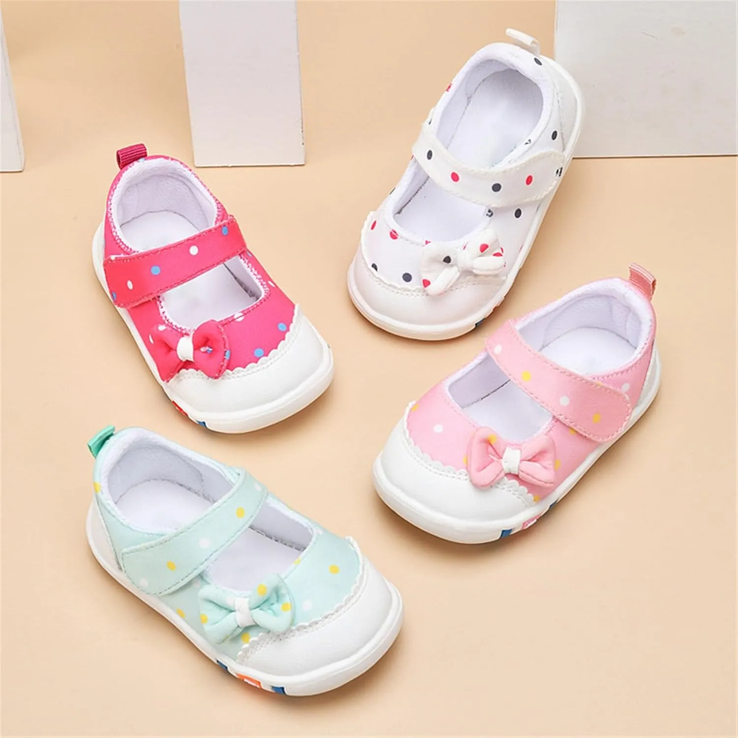 Infant Girls Baby Cute Polka Dot Print Bow Sneakers Flat Bottom Breathable Sandals Summer First Walking Sneakers