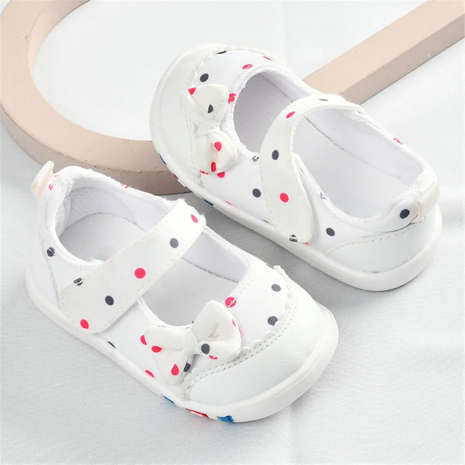 Infant Girls Baby Cute Polka Dot Print Bow Sneakers Flat Bottom Breathable Sandals Summer First Walking Sneakers
