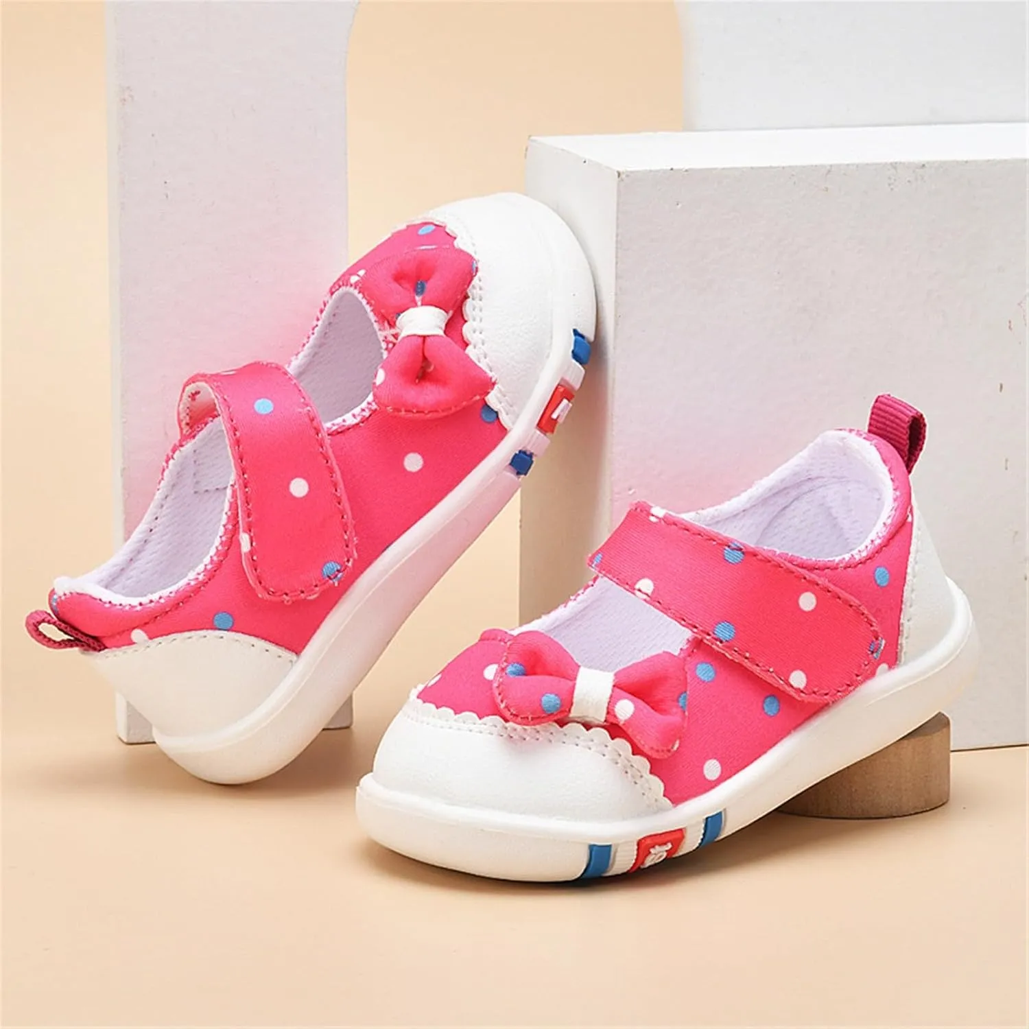 Infant Girls Baby Cute Polka Dot Print Bow Sneakers Flat Bottom Breathable Sandals Summer First Walking Sneakers