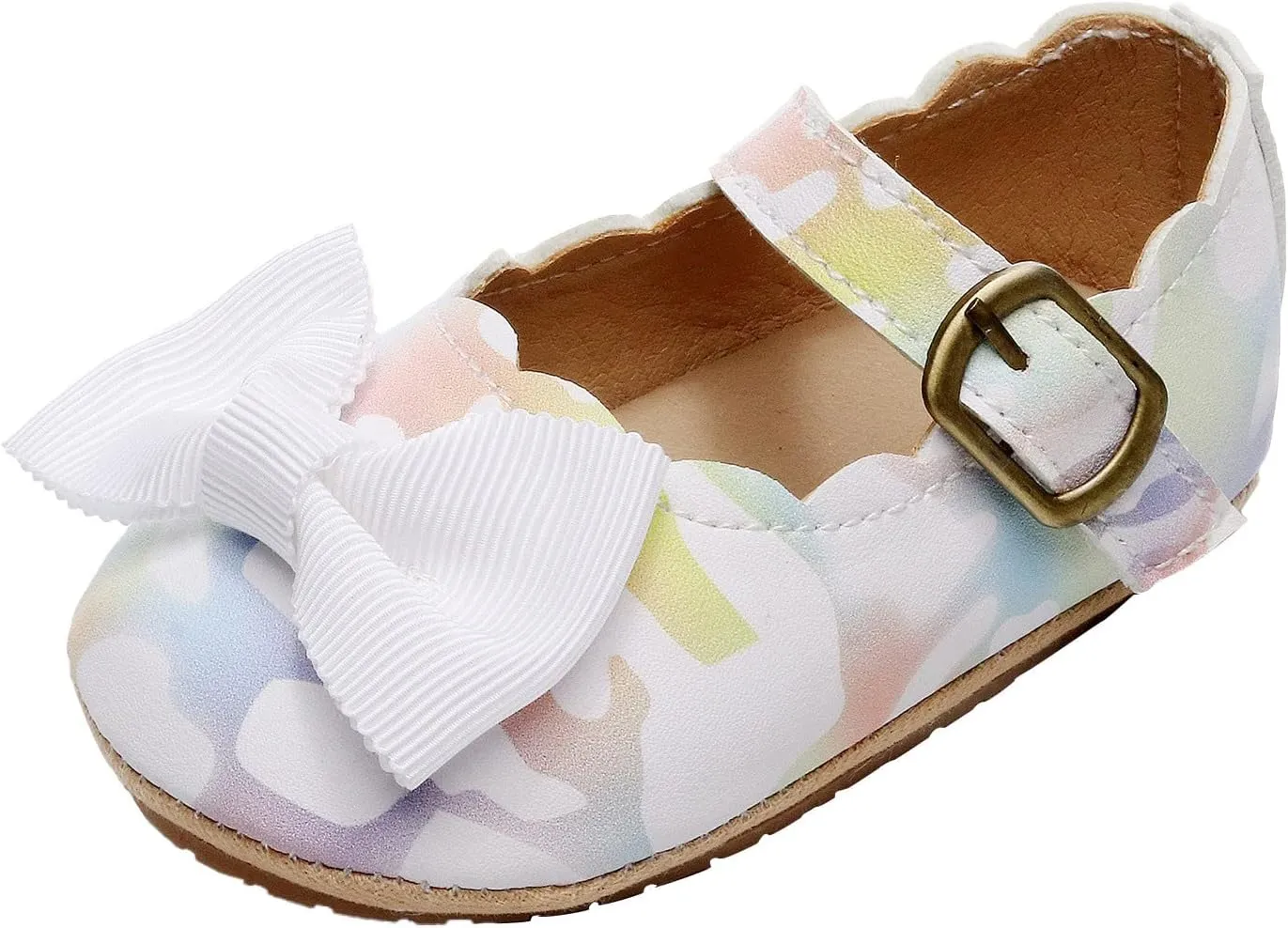 Infant Girls Single Shoes Bow Tiet First Walkers Shoes Buckle Strap Toddler Soft Bottom Breathable Princess Shoes Indoor Shoes Toddler