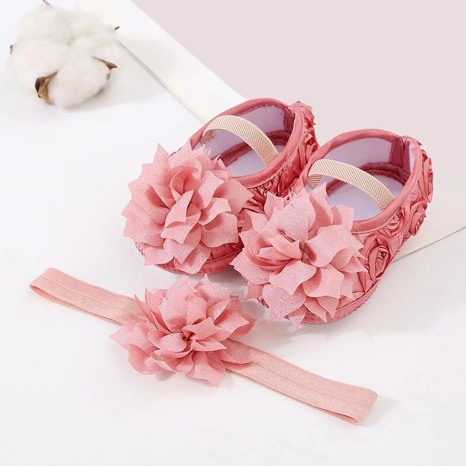 Infant Shoes Girls Baby Shoes Hairband Set 01 Year Old Baby Shoes 246 August Newborn Soft Sole Walking Shoes
