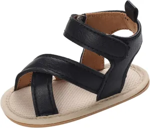 Infant Toddler Baby Girls Boys Shoes Sandals First Walkers Prewalkers Non-Slip Soft Sole Flat Shoes (Black, 6 Toddler)