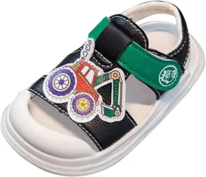 Infant Toddler Car Sandals Closed Toe Soft Sole First Walking Shoes Toddler Girls Slipper with Cute Cartoon Pattern