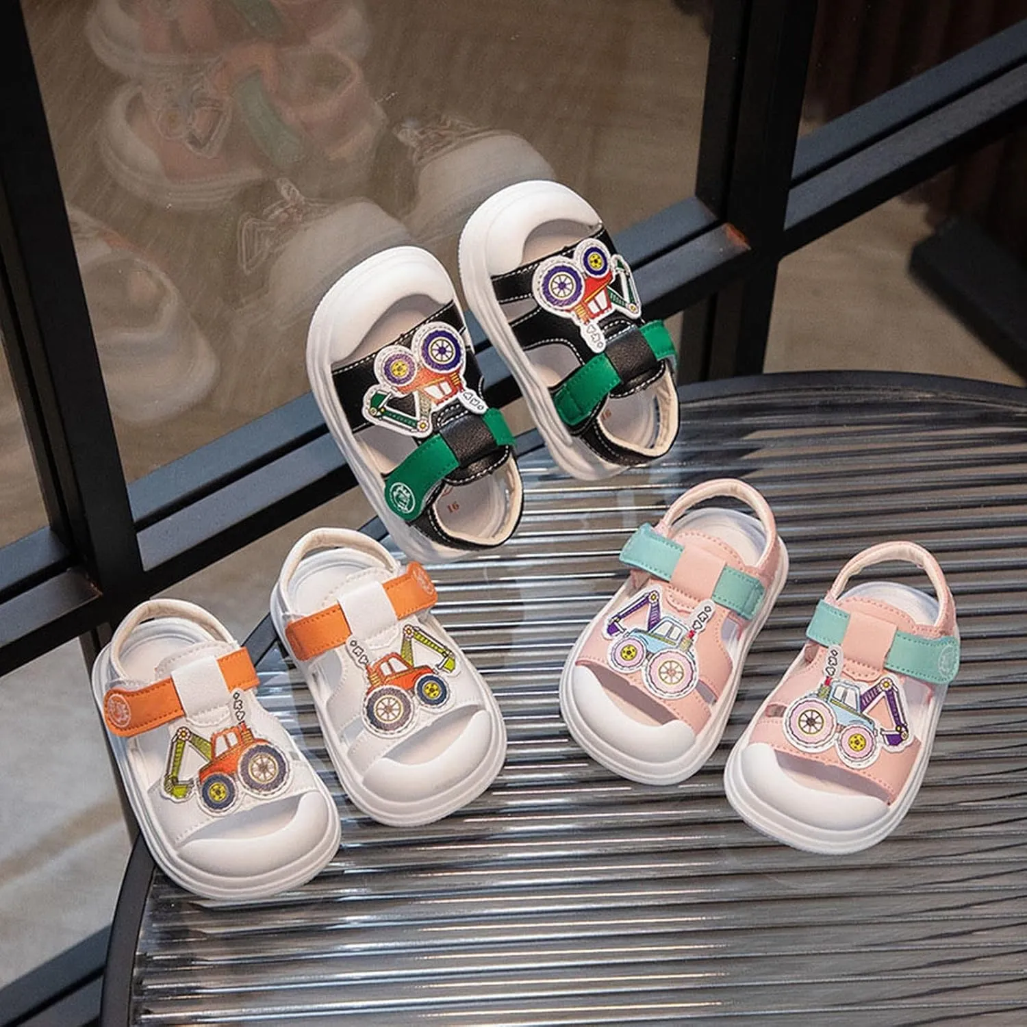 Infant Toddler Car Sandals Closed Toe Soft Sole First Walking Shoes Toddler Girls Slipper with Cute Cartoon Pattern