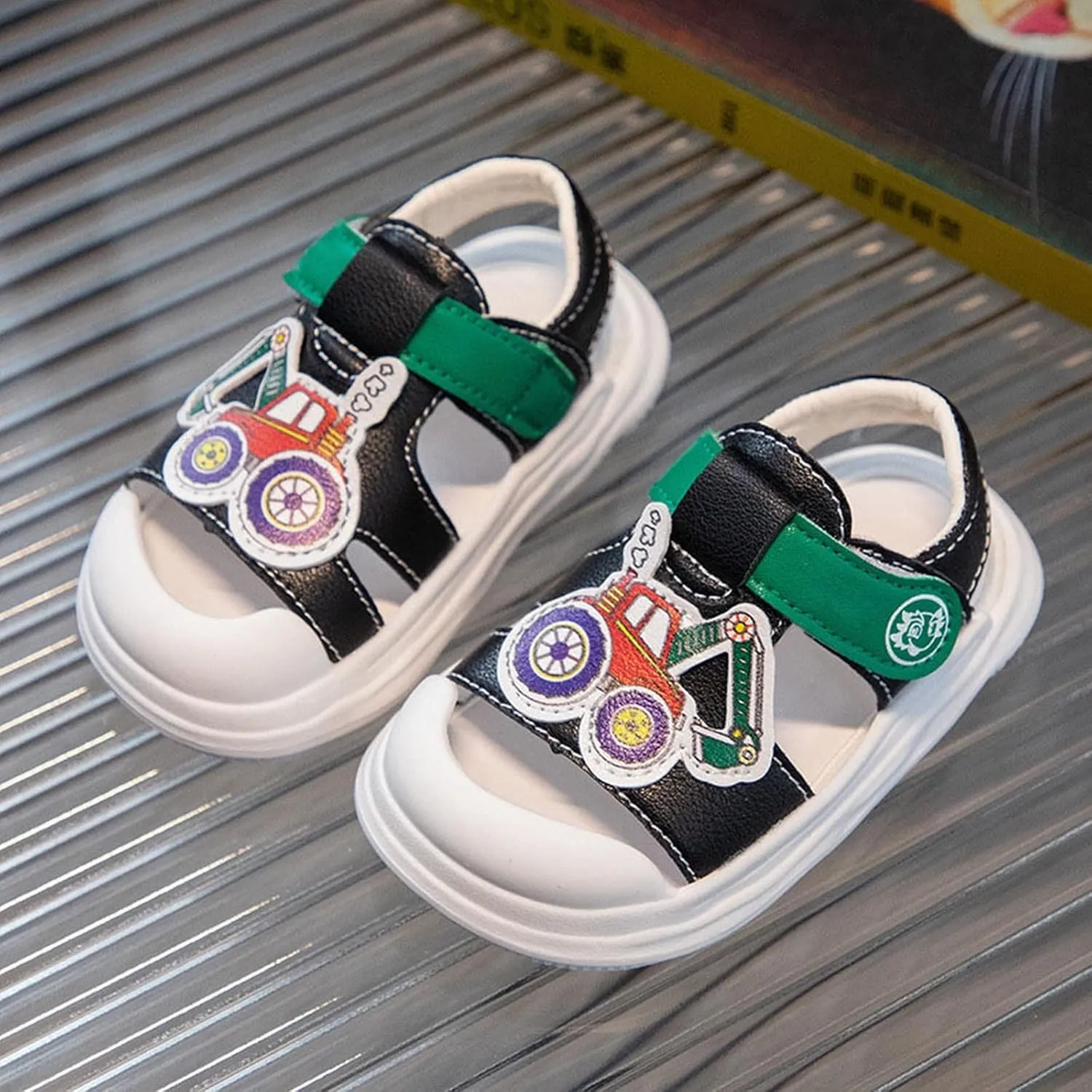 Infant Toddler Car Sandals Closed Toe Soft Sole First Walking Shoes Toddler Girls Slipper with Cute Cartoon Pattern
