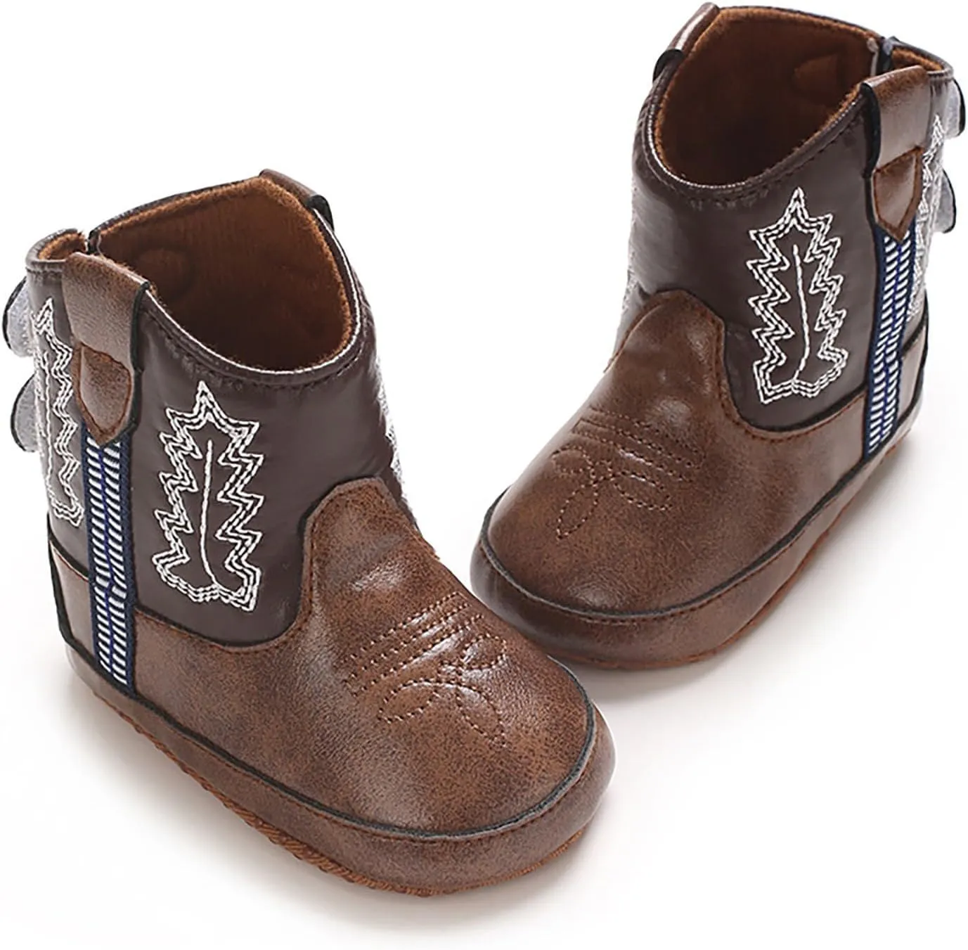 Infant Toddler Leather Soft Sole Cowboy Boots for Baby Boys Girls Newborn Prewalker Non Slip Shoes with Embroidery