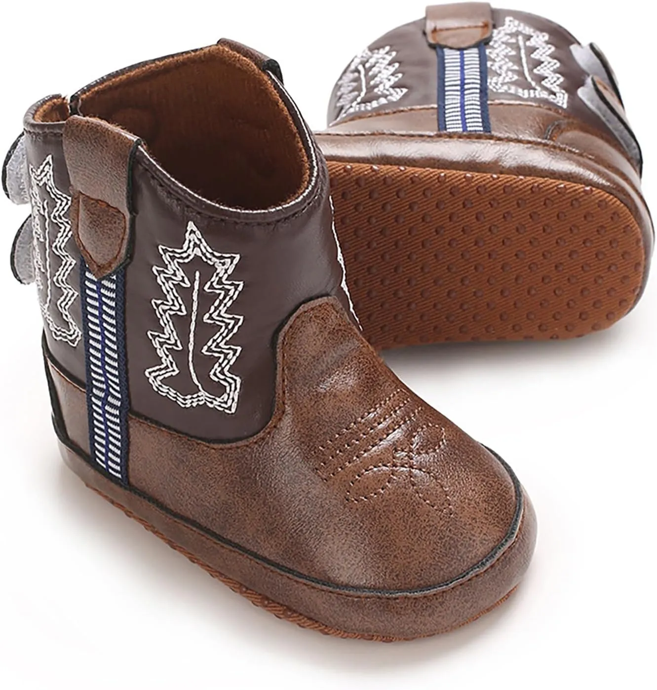 Infant Toddler Leather Soft Sole Cowboy Boots for Baby Boys Girls Newborn Prewalker Non Slip Shoes with Embroidery
