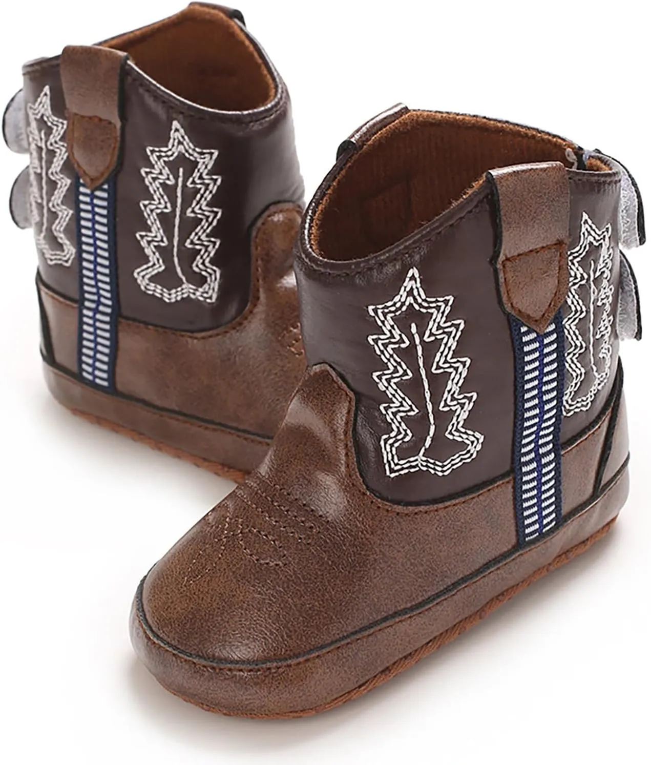 Infant Toddler Leather Soft Sole Cowboy Boots for Baby Boys Girls Newborn Prewalker Non Slip Shoes with Embroidery