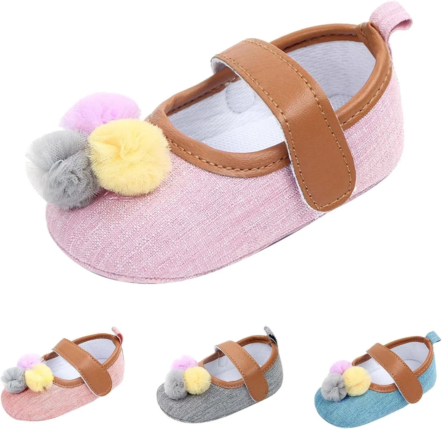 Infant Toddler Shoes Soft Sole Toddler Shoes Ball Hook Loop Breathable Princess Shoes Toddler Indoor Shoe