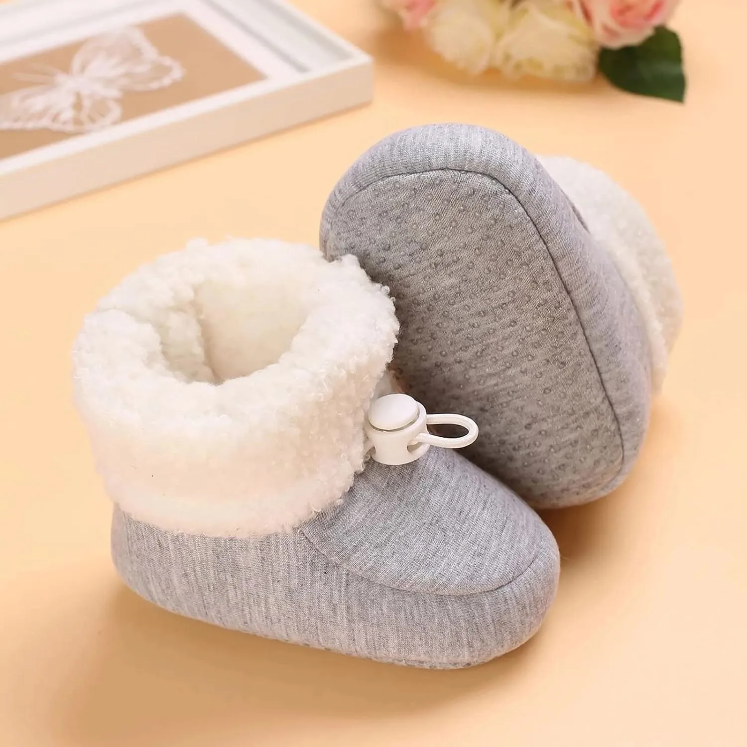 Infant Unisex Warm Fur Lined Soft Boots Baby Winter Ankle Non-Slip Rubber Sole Toddler Winter Snow Crib Shoes