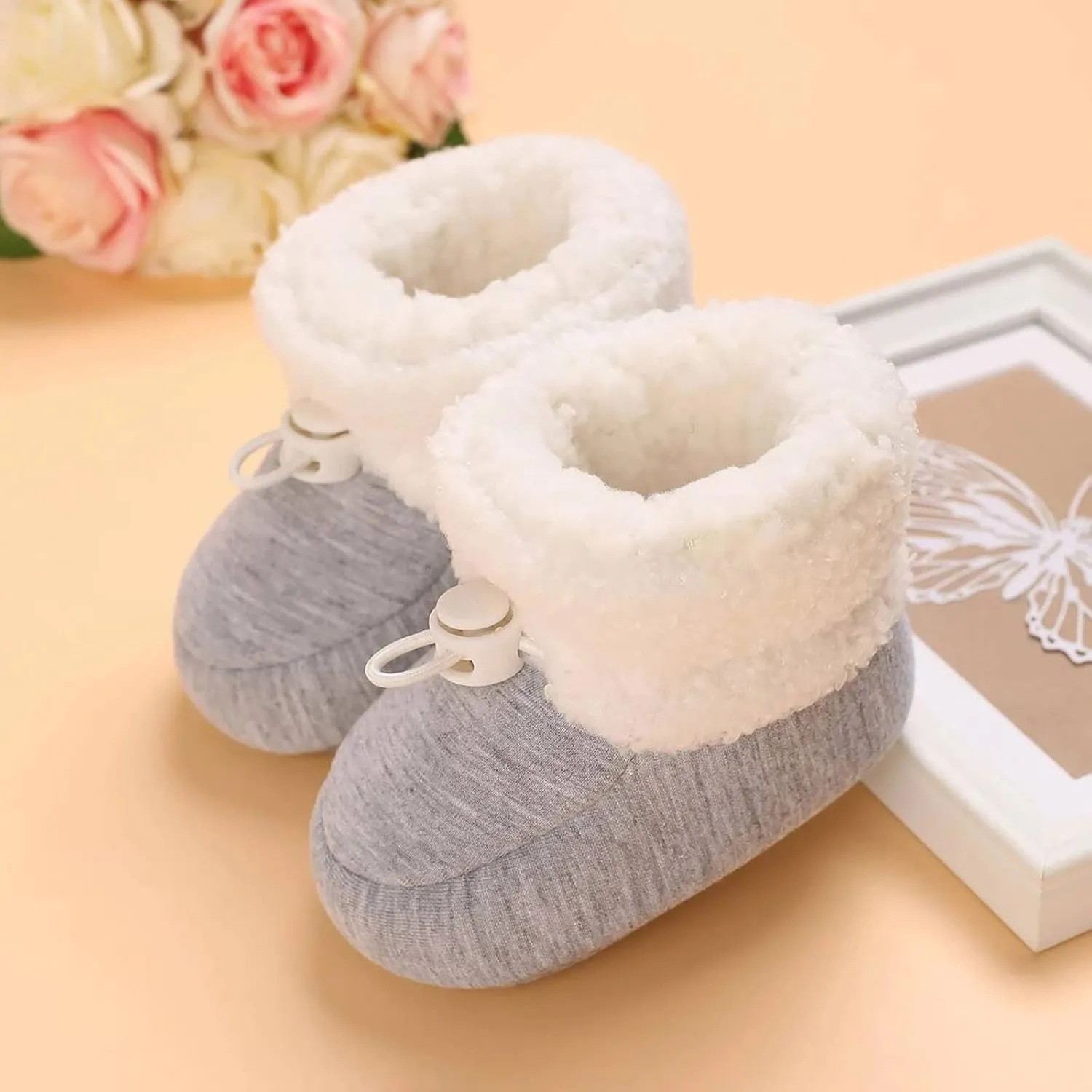 Infant Unisex Warm Fur Lined Soft Boots Baby Winter Ankle Non-Slip Rubber Sole Toddler Winter Snow Crib Shoes