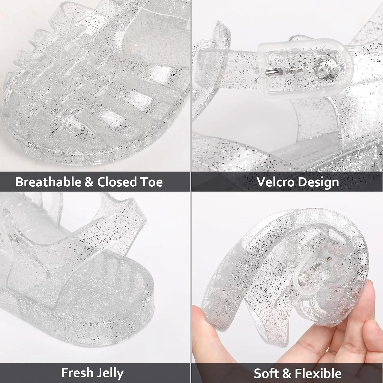 Jelly Sandals for Girls Fisherman Gladiator Water Beach Glitter Slingback Flat Sandals Closed Toe Princess Costume Summer Dress Shoes for Toddler/Little Kid/Big Kid