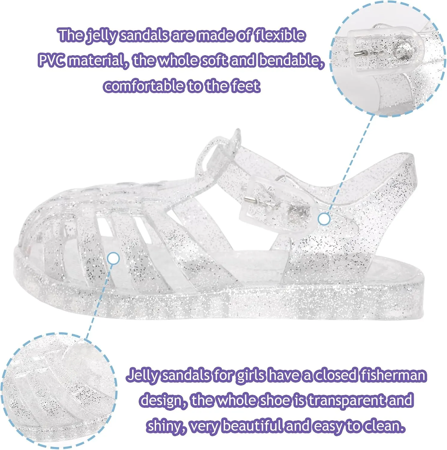 Jelly Sandals for Girls Fisherman Gladiator Water Beach Glitter Slingback Flat Sandals Closed Toe Princess Costume Summer Dress Shoes for Toddler/Little Kid/Big Kid