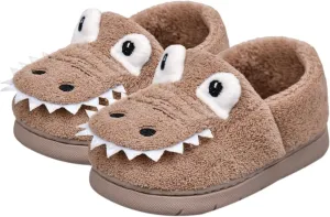 Kids Boys Girls Slip On Winter Warm House Slippers Plush Cozy Cute Dinosaur Home Shoes with Soft Memory Foam