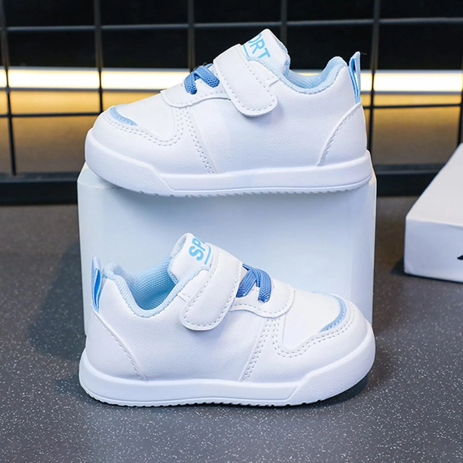 Kids Canvas Boys Girls Fashion White Sneaker Athletic Running Shoe with One Strap Non-Slip Soft Rubber Sole Shoes