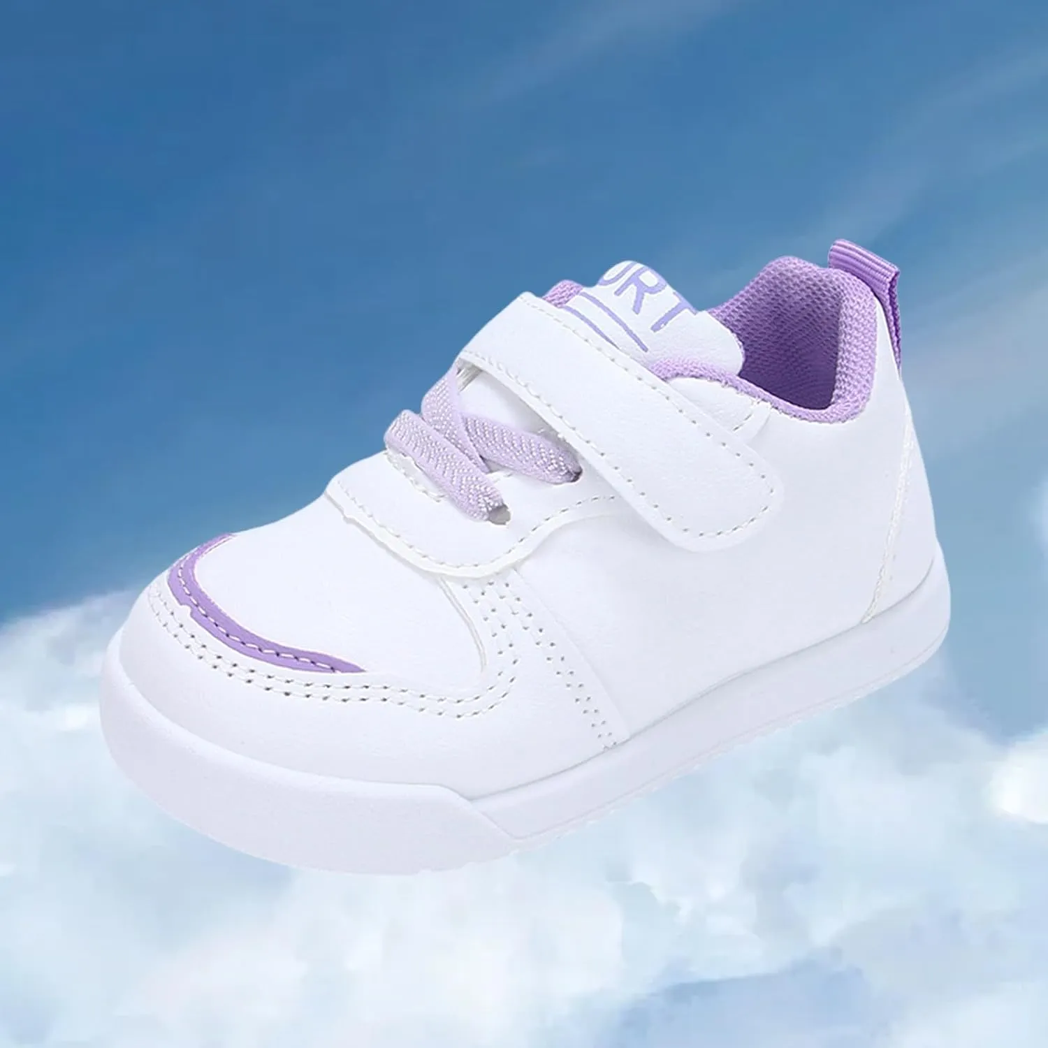 Kids Canvas Boys Girls Fashion White Sneaker Athletic Running Shoe with One Strap Non-Slip Soft Rubber Sole Shoes