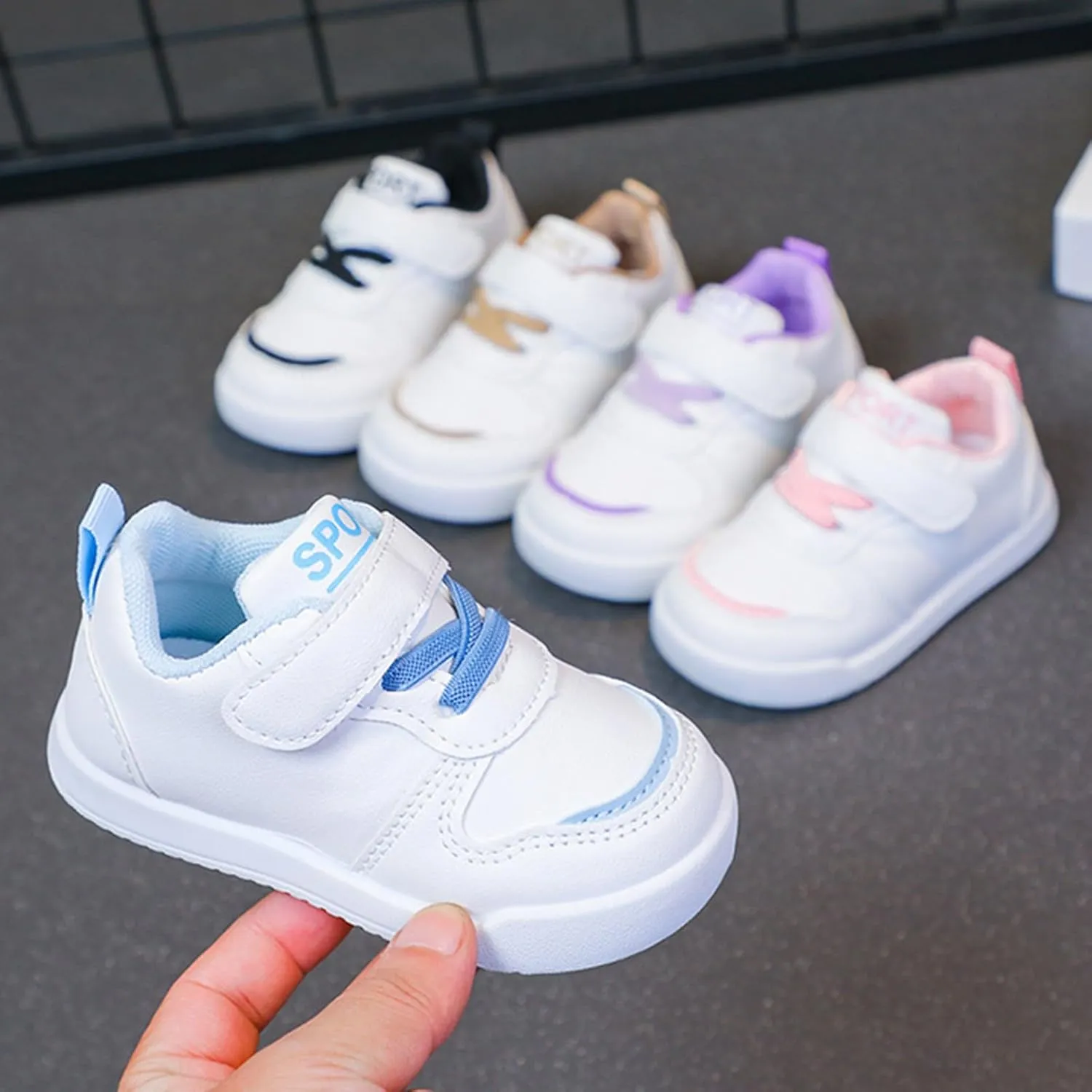 Kids Canvas Boys Girls Fashion White Sneaker Athletic Running Shoe with One Strap Non-Slip Soft Rubber Sole Shoes
