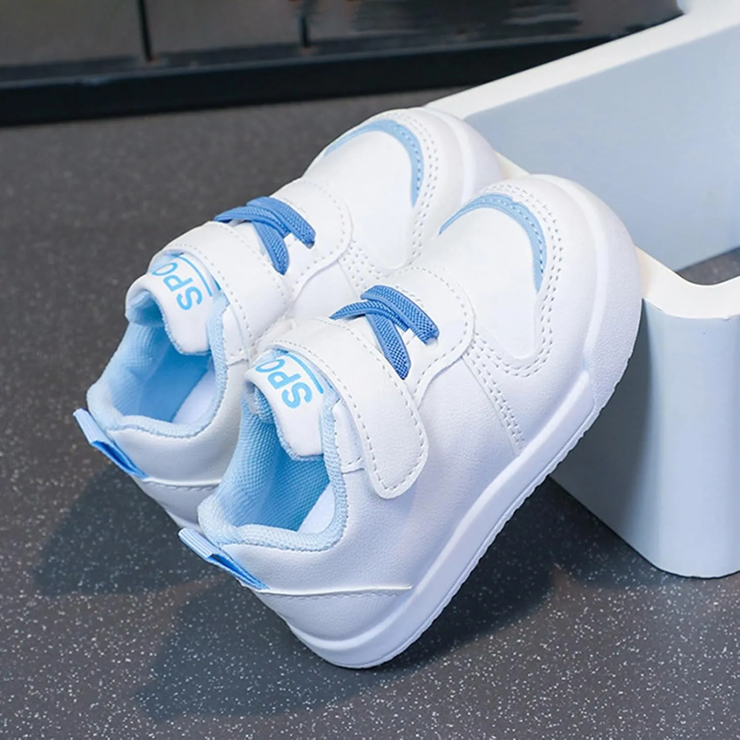 Kids Canvas Boys Girls Fashion White Sneaker Athletic Running Shoe with One Strap Non-Slip Soft Rubber Sole Shoes