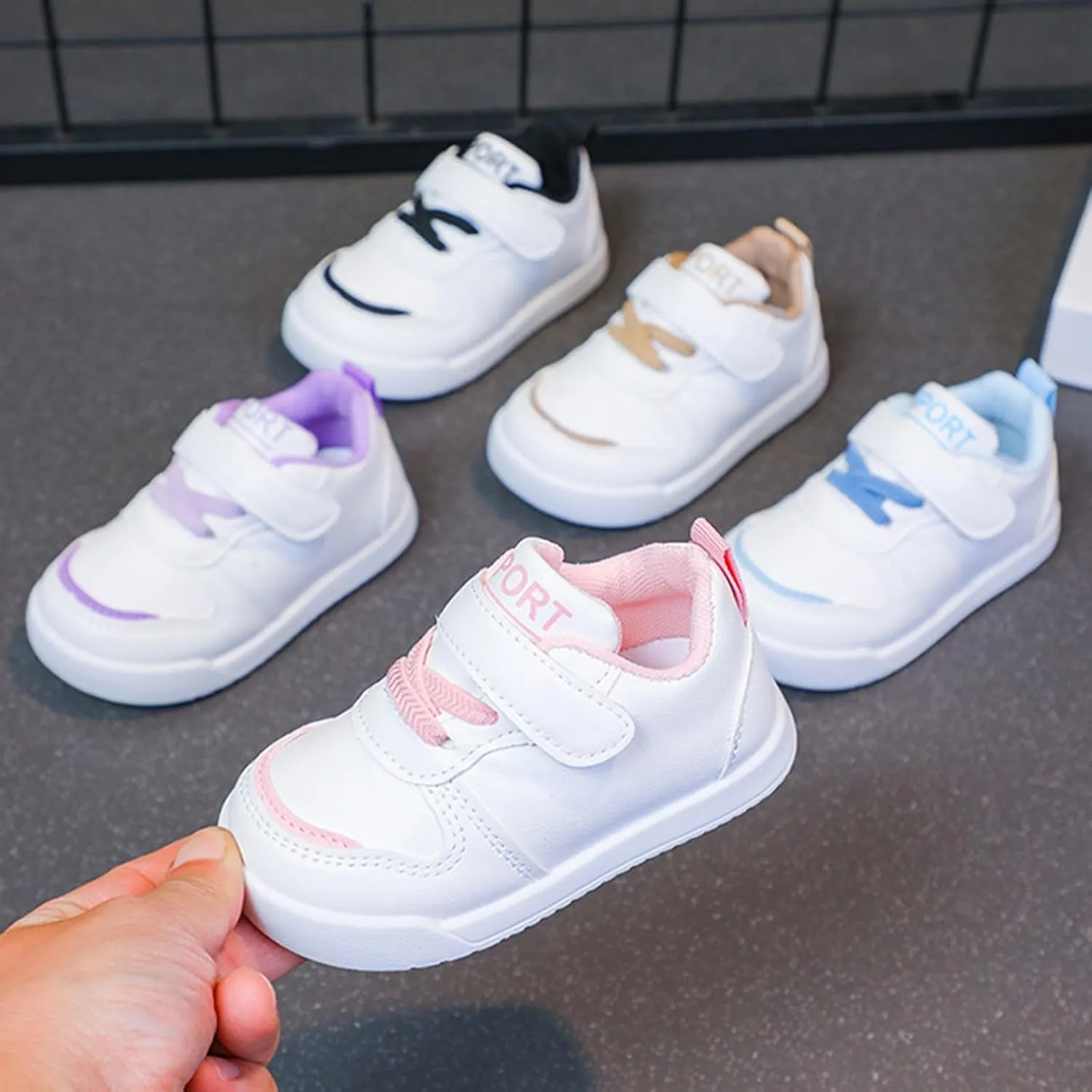 Kids Canvas Boys Girls Fashion White Sneaker Athletic Running Shoe with One Strap Non-Slip Soft Rubber Sole Shoes