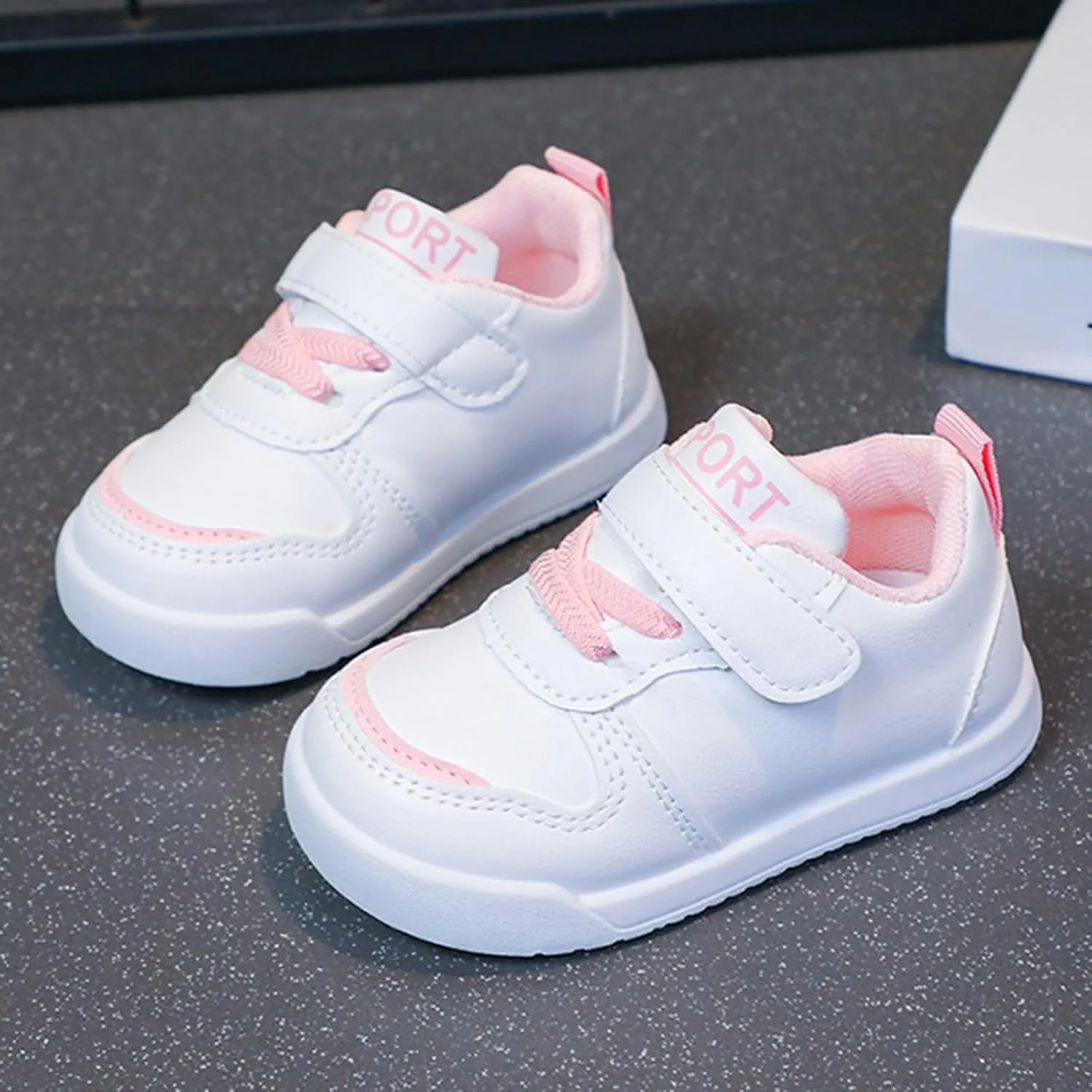 Kids Canvas Boys Girls Fashion White Sneaker Athletic Running Shoe with One Strap Non-Slip Soft Rubber Sole Shoes