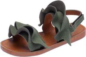 Kids Cork Footbed Flat Bottom Sandals Strap Wide Shoes Ruffle Buckle Baby Girls Light Breathable Non Slip Shoesfashio