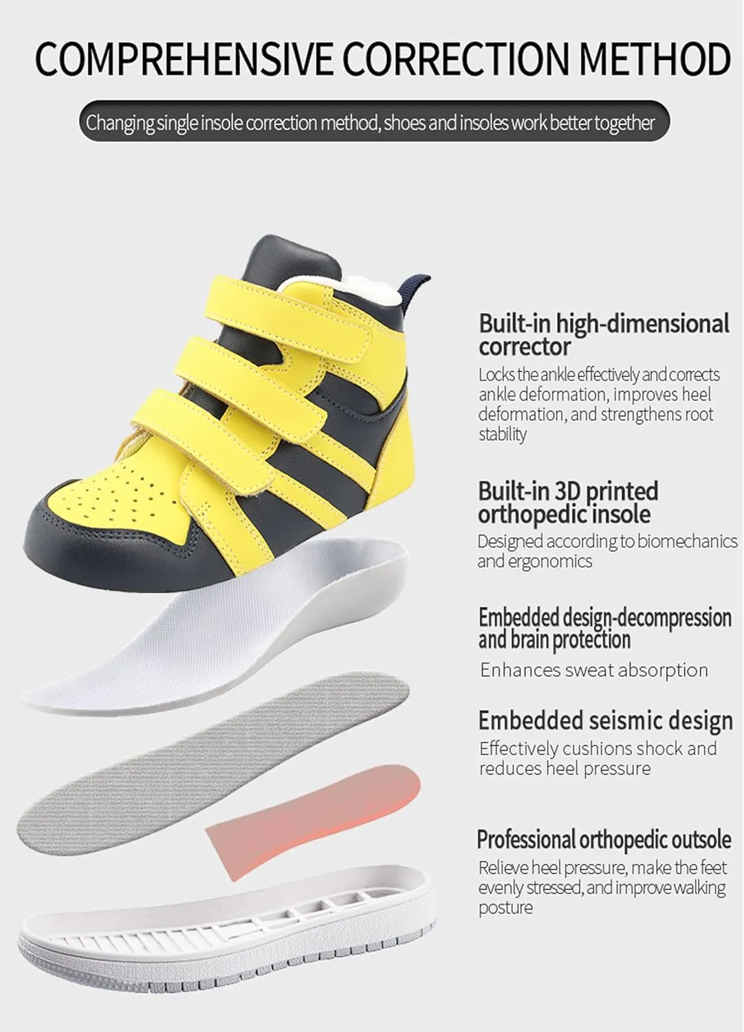 Kids Orthopedic Corrective Shoes for Boys and Girls'Foot Problems with Arch & Ankle Support,Anti-Slip Soles