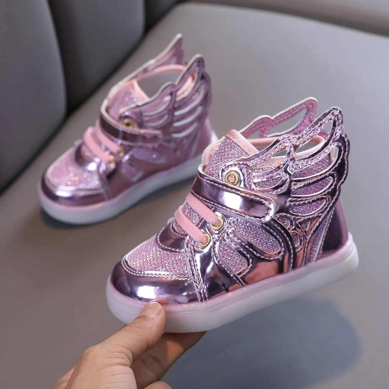 Kids Sneakers 1-6 Years Children Baby Girls Boys Sneakers Bling Led Light Fashion Lace Up Sport Shoes White Sneakers