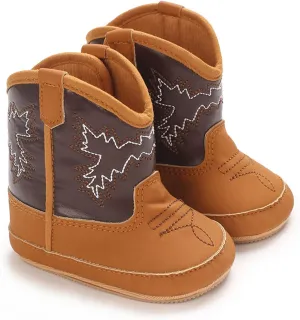 Leather Western Boots Cowboy Ankle Bootie Soft Sole Non-Slip Water Proof Cool Shoes for Baby Toddler Girls Boys Boot Toddler Size 6