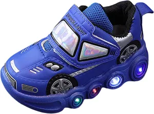 Light Up Toddler Boys Shoes Car Pattern Luminous Sport Sneaker, Little Fashion Cute Soft Sole School Athletic Shoes
