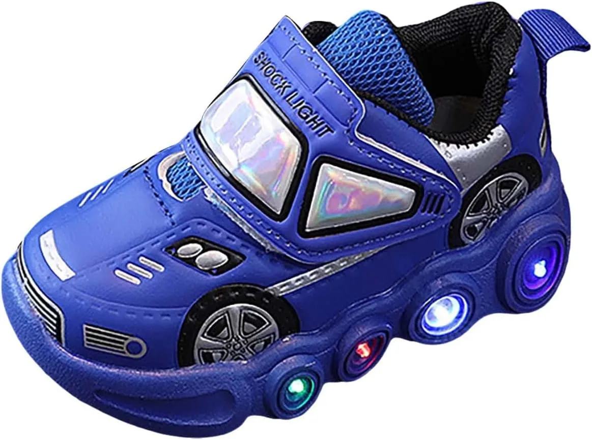 Light Up Toddler Boys Shoes Car Pattern Luminous Sport Sneaker, Little Fashion Cute Soft Sole School Athletic Shoes
