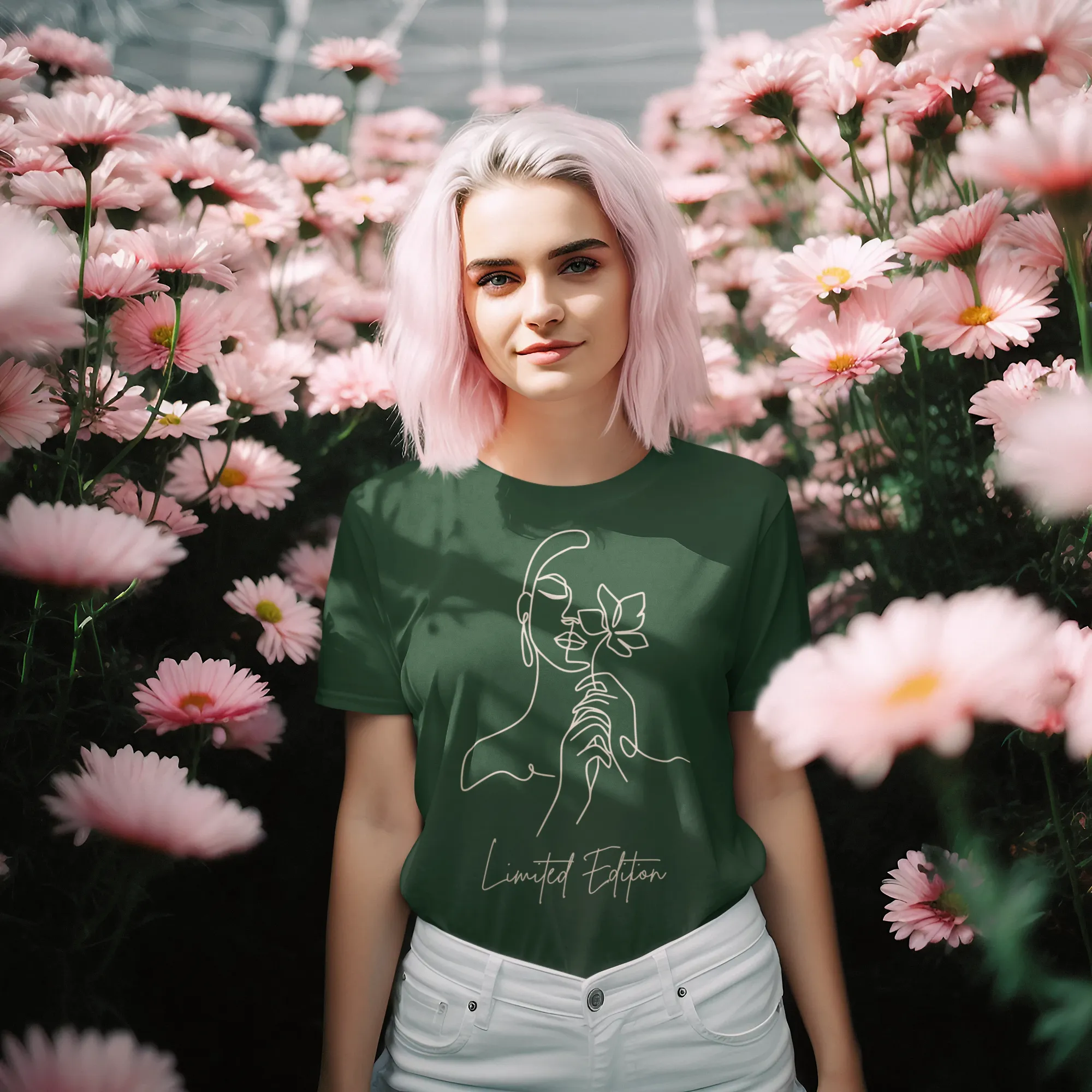 Limited Edition Cotton tshirt for women with Minimalistic Women with Flower Design