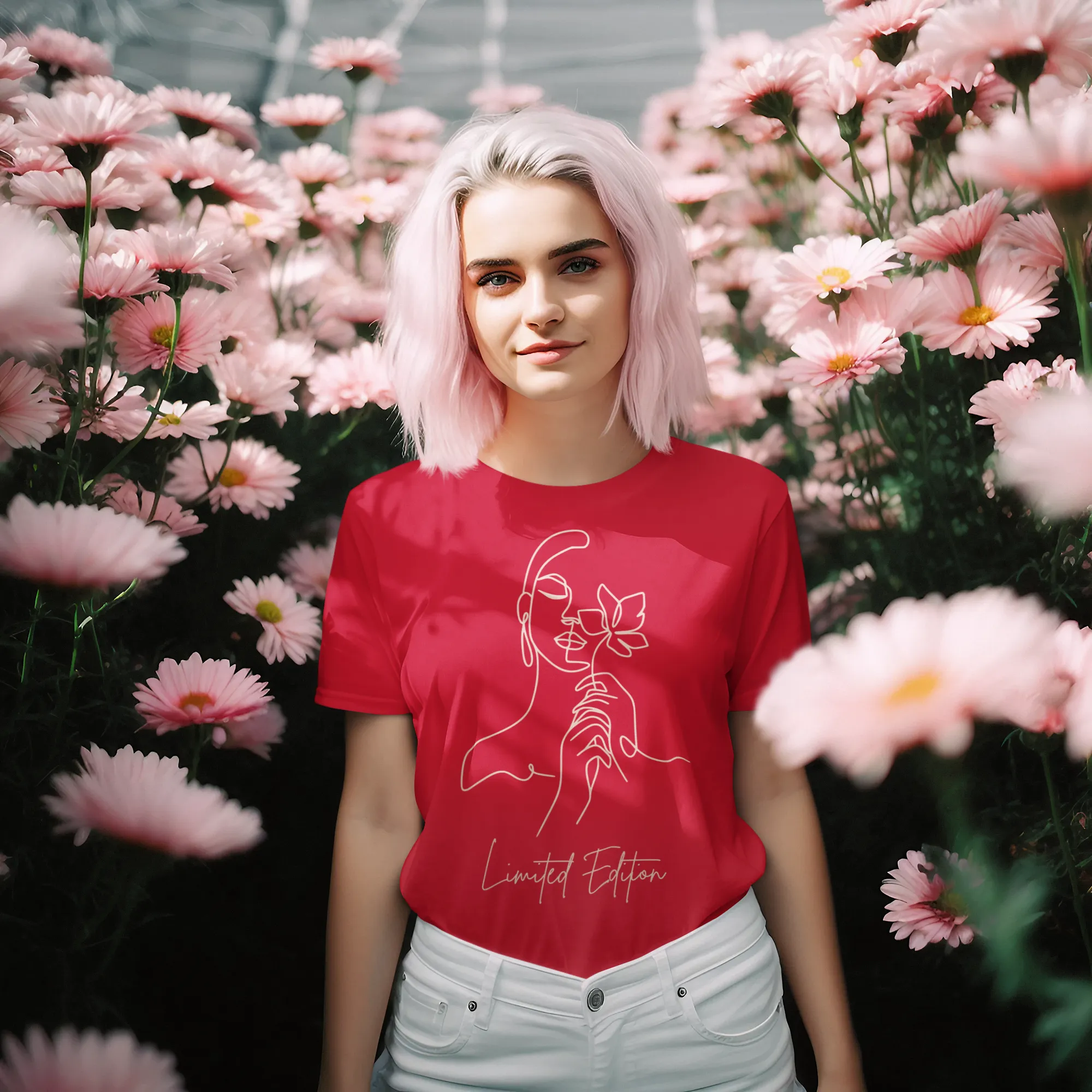 Limited Edition Cotton tshirt for women with Minimalistic Women with Flower Design