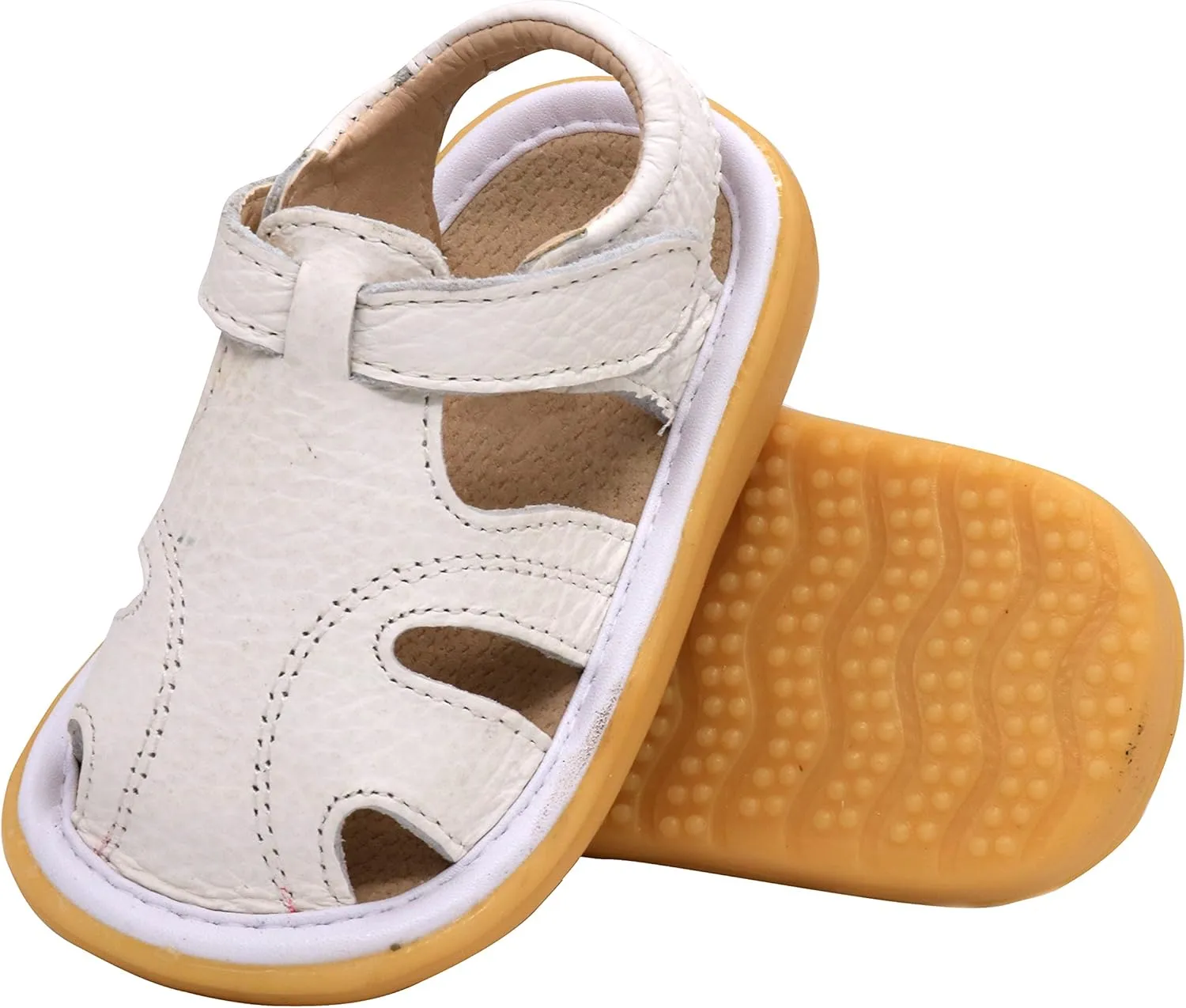 LONSOEN Girl's Genuine Leather Sandals Closed-toe Princess Dress Sandal Shoes
