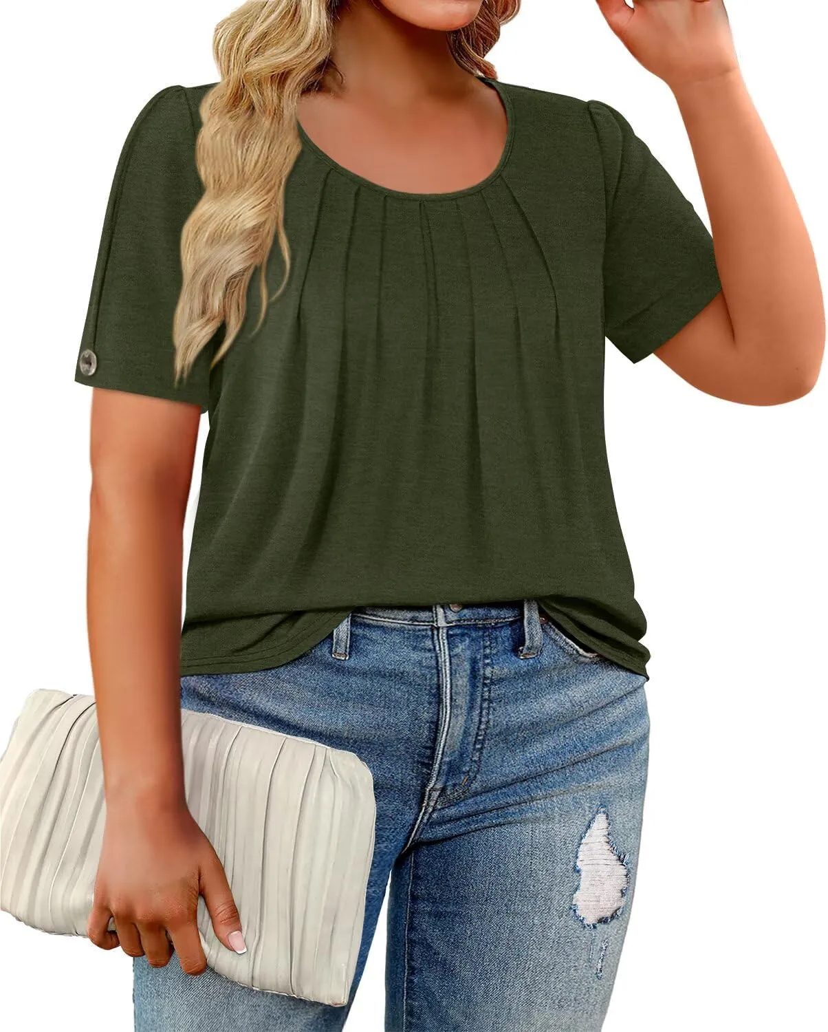 Magritta Womens Plus Size Tops Flowy Summer Blouses Short Sleeve Shirts Pleated Dressy Tunic Tops