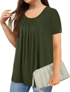 Magritta Womens Plus Size Tops Flowy Summer Blouses Short Sleeve Shirts Pleated Dressy Tunic Tops